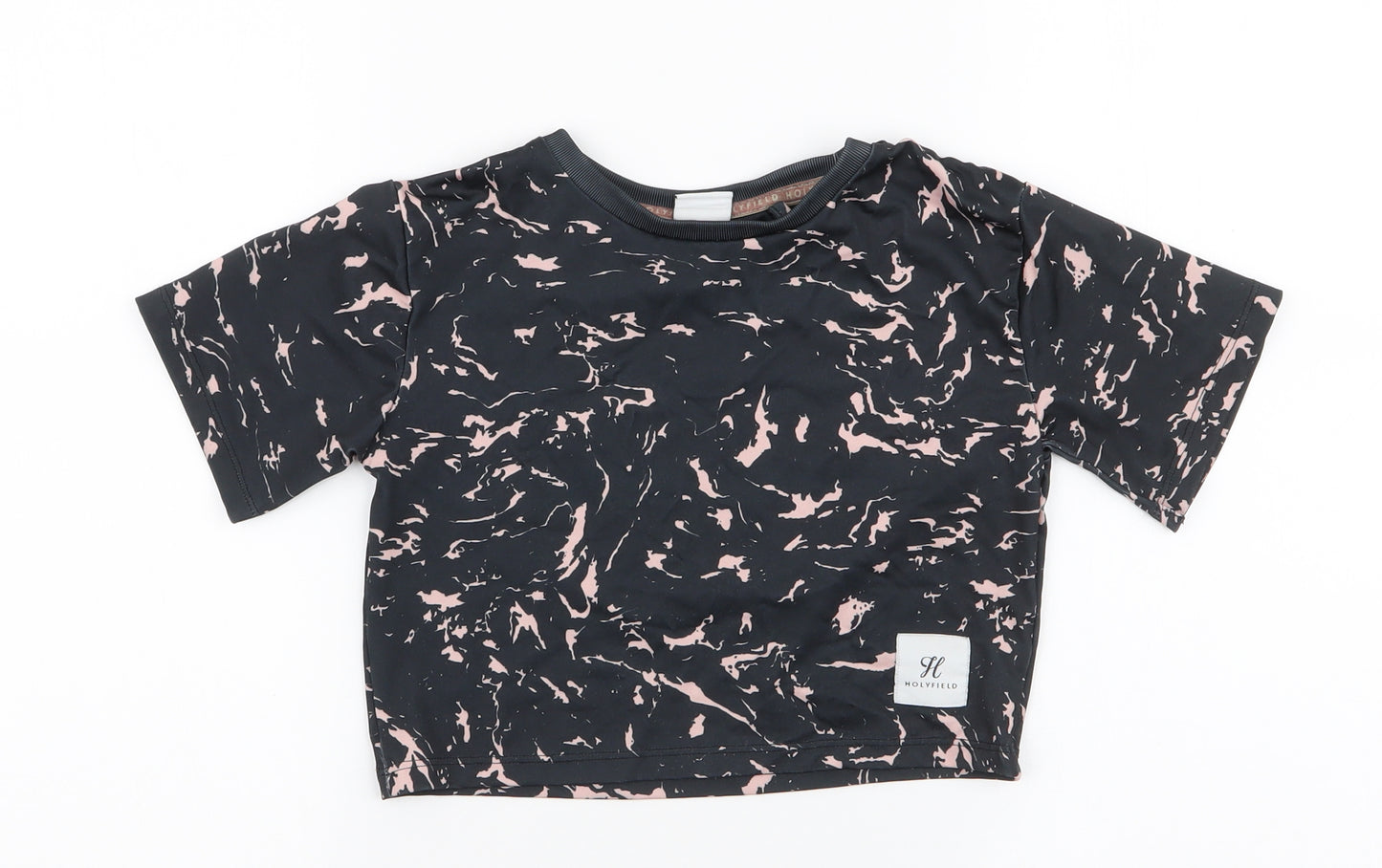Holyfield Girls Black  Polyester Cropped T-Shirt Size XS Round Neck Pullover - Activewear top