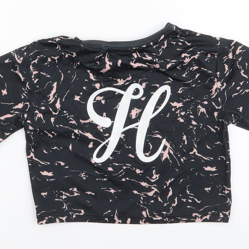 Holyfield Girls Black  Polyester Cropped T-Shirt Size XS Round Neck Pullover - Activewear top