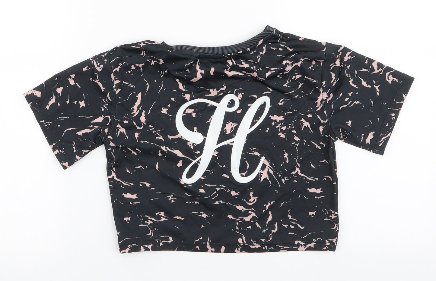 Holyfield Girls Black  Polyester Cropped T-Shirt Size XS Round Neck Pullover - Activewear top