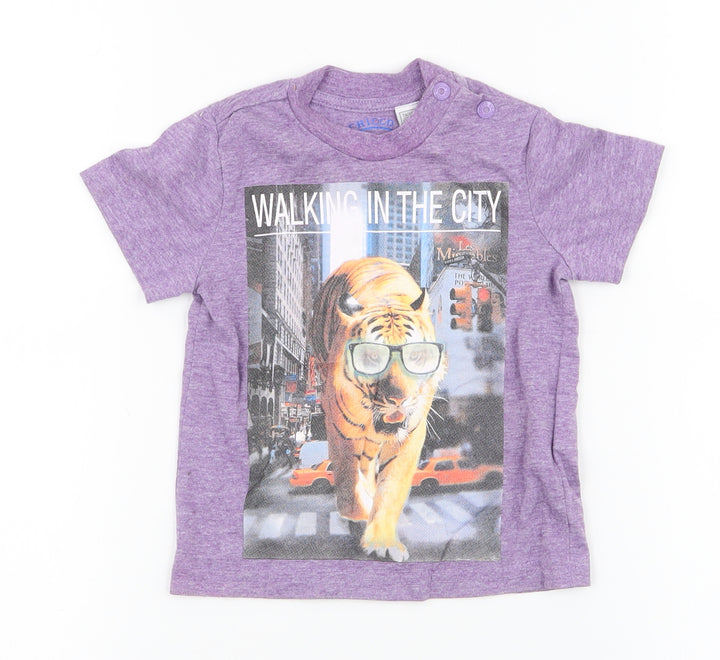 Chicco Boys Purple Cotton Jersey T-Shirt Size 12 Months Round Neck Pullover - Tiger