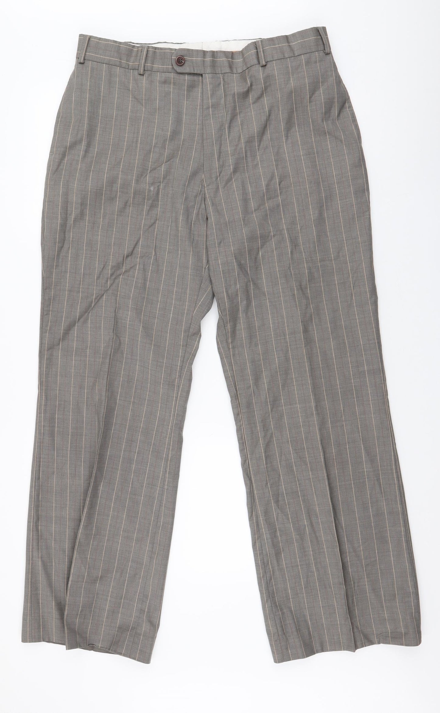 Preworn Mens Brown Striped Wool Trousers  Size 38 L30 in Regular Zip