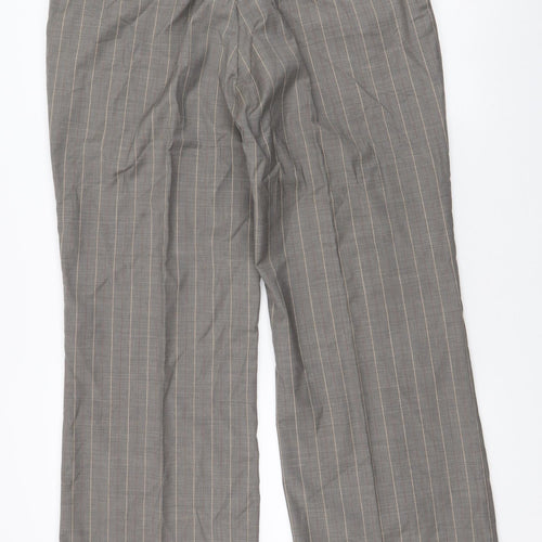 Preworn Mens Brown Striped Wool Trousers  Size 38 L30 in Regular Zip