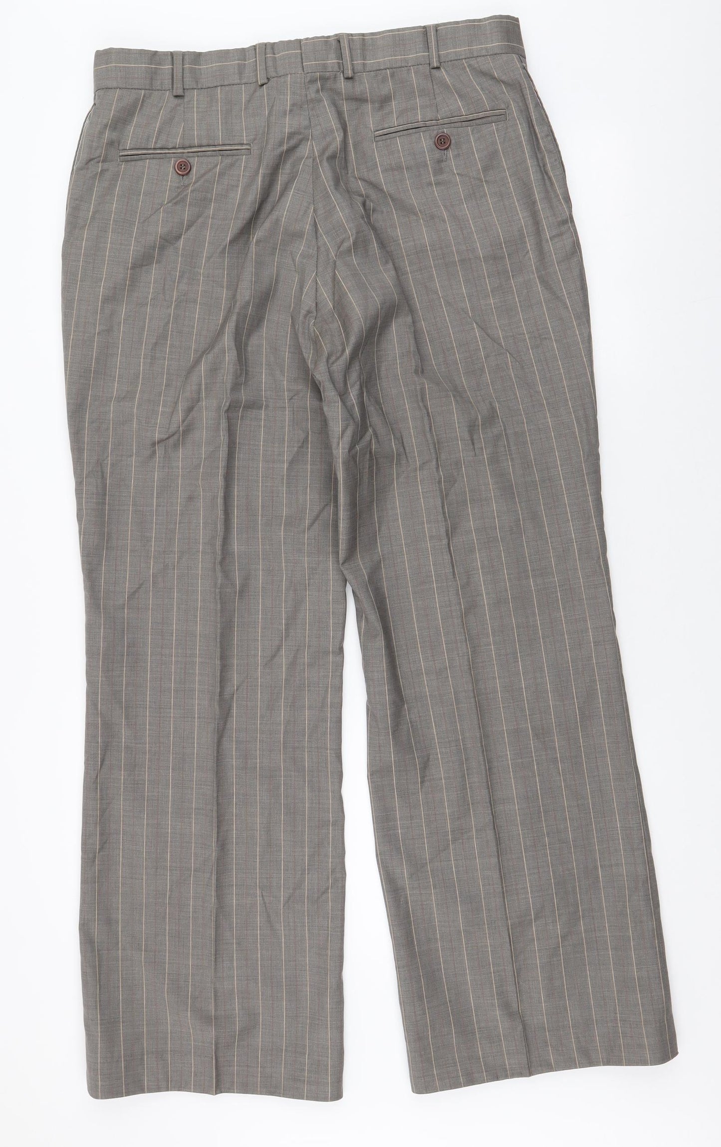 Preworn Mens Brown Striped Wool Trousers  Size 38 L30 in Regular Zip