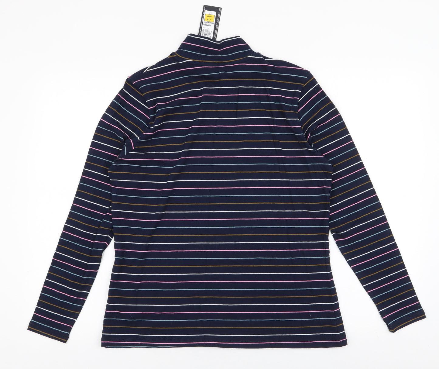 Marks and Spencer Womens Blue Striped Cotton Jersey T-Shirt Size 16 High Neck