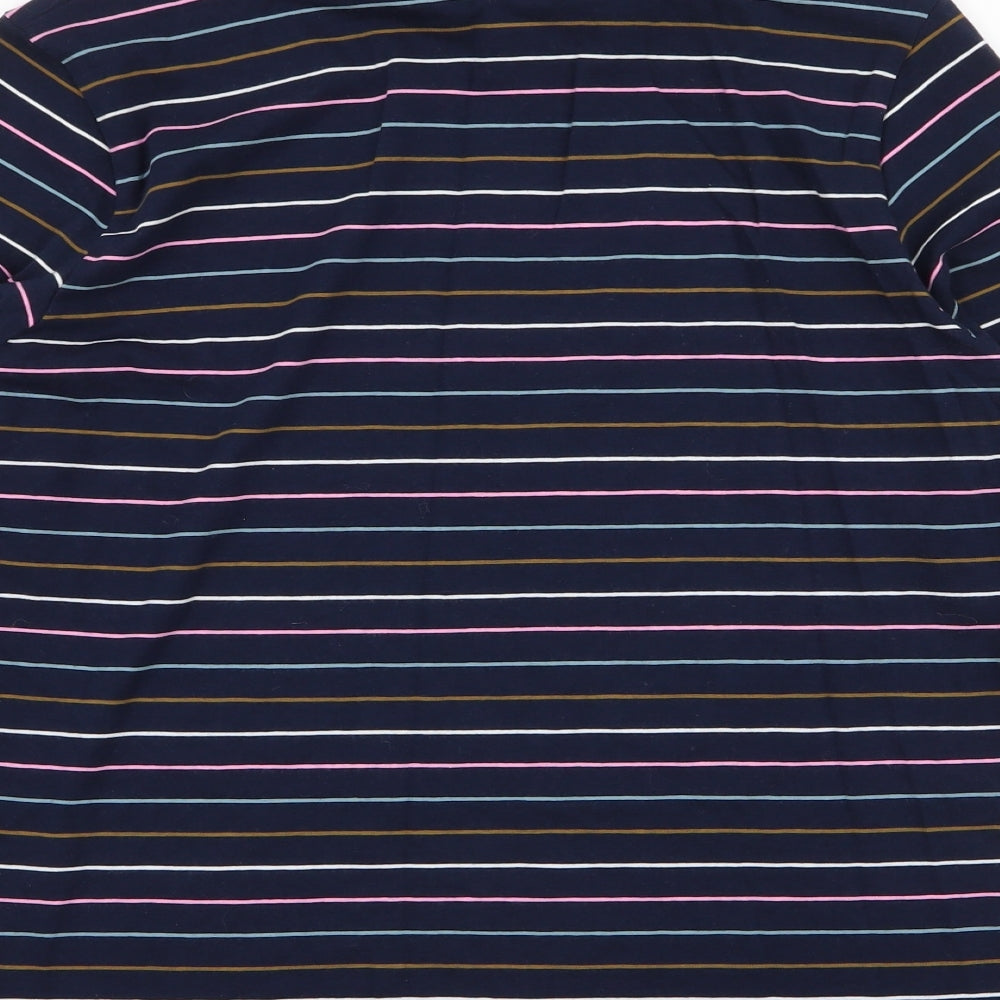 Marks and Spencer Womens Blue Striped Cotton Jersey T-Shirt Size 16 High Neck