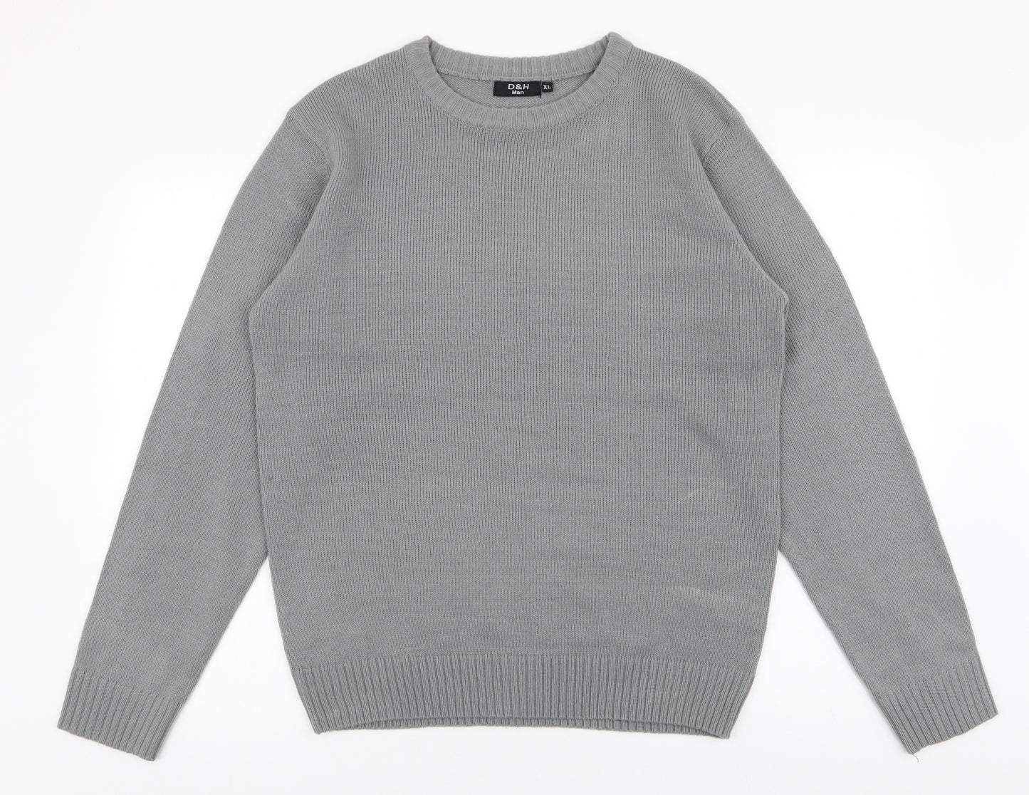 D&H Mens Grey Round Neck  Acrylic Pullover Jumper Size XL