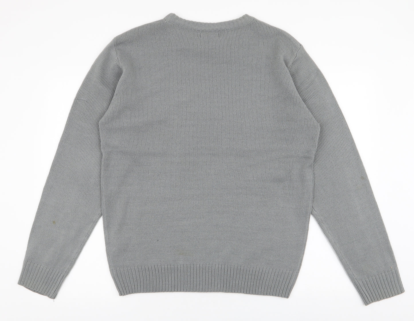 D&H Mens Grey Round Neck  Acrylic Pullover Jumper Size XL