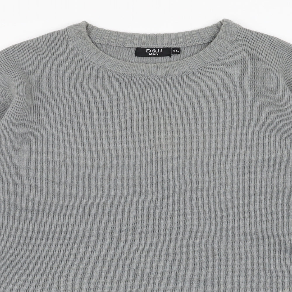D&H Mens Grey Round Neck  Acrylic Pullover Jumper Size XL