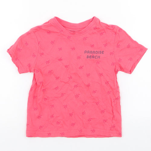 Primark Boys Pink  Polyester Jersey T-Shirt Size 2-3 Years Round Neck Pullover - Palm Trees