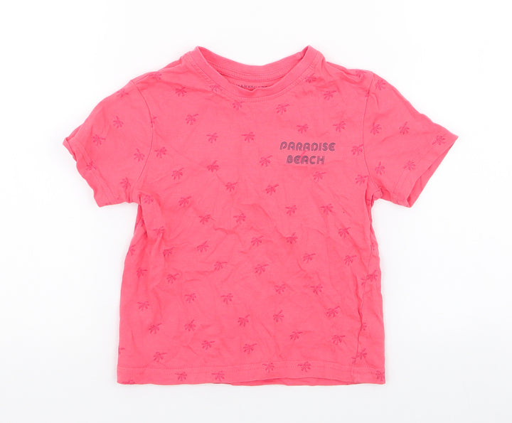 Primark Boys Pink  Polyester Jersey T-Shirt Size 2-3 Years Round Neck Pullover - Palm Trees