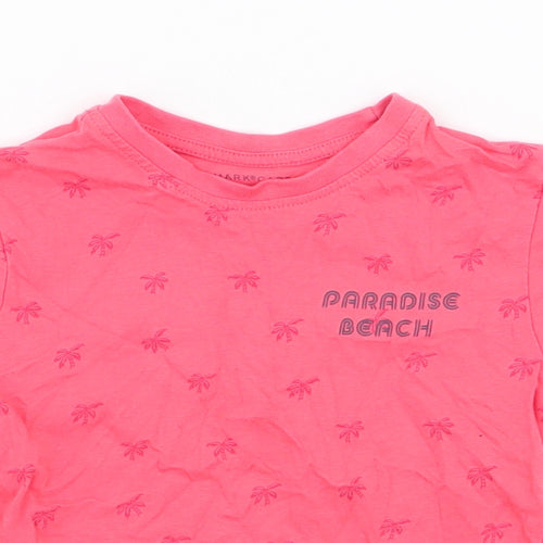 Primark Boys Pink  Polyester Jersey T-Shirt Size 2-3 Years Round Neck Pullover - Palm Trees