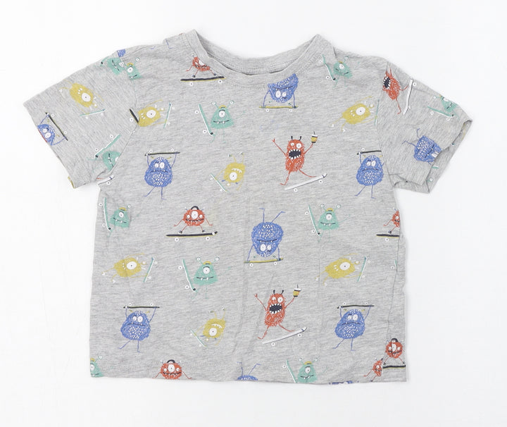 Primark Boys Grey Cotton Basic T-Shirt Size 4-5 Years Round Neck Pullover