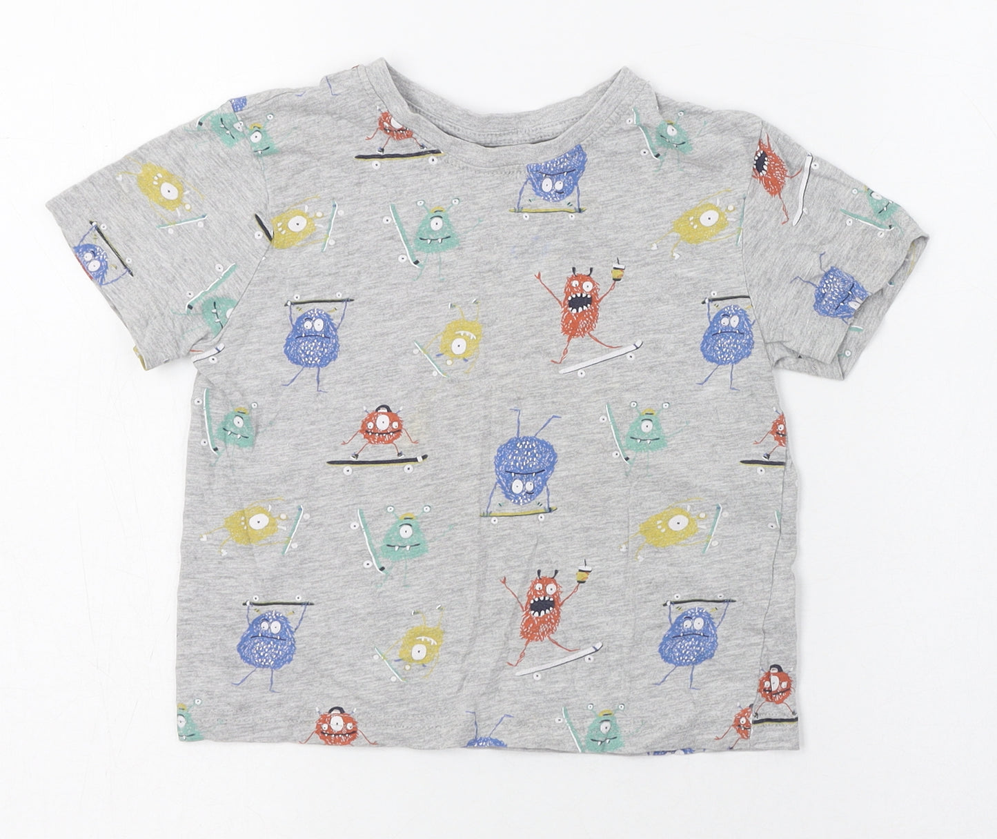 Primark Boys Grey  Cotton Basic T-Shirt Size 4-5 Years Round Neck Pullover