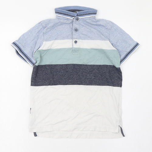 George Boys Blue Striped Cotton Basic T-Shirt Size 6-7 Years Collared Button
