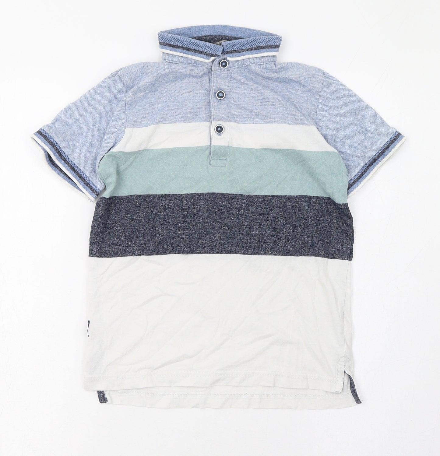 George Boys Blue Striped Cotton Basic T-Shirt Size 6-7 Years Collared Button