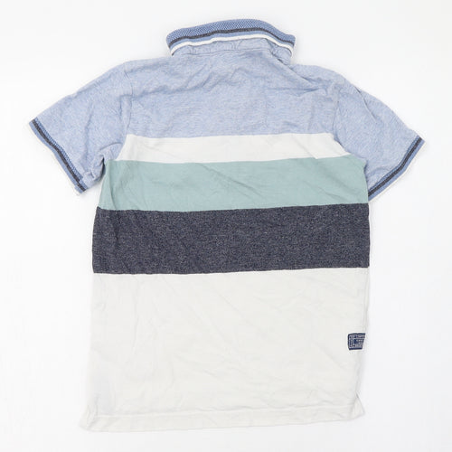 George Boys Blue Striped Cotton Basic T-Shirt Size 6-7 Years Collared Button