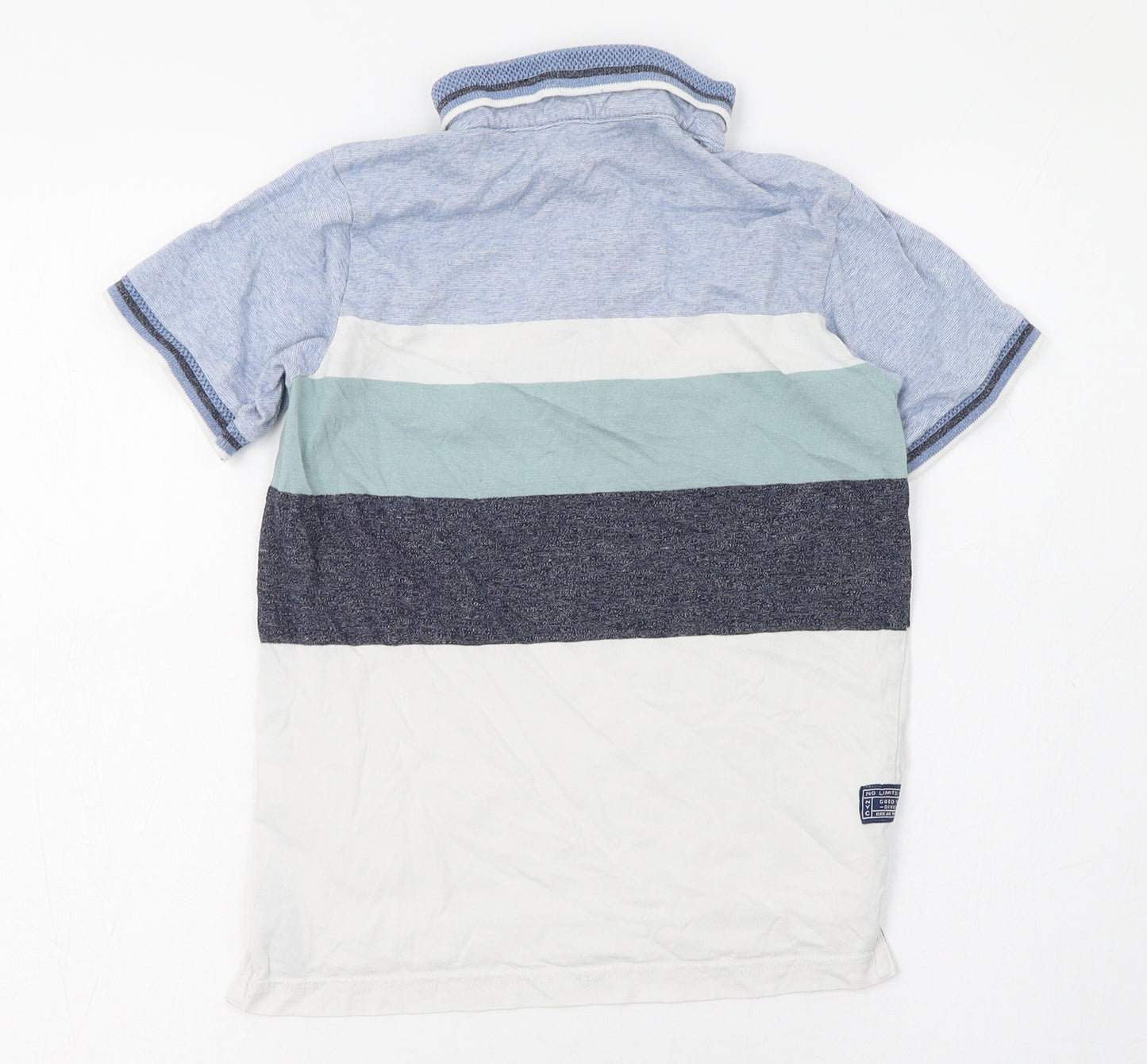 George Boys Blue Striped Cotton Basic T-Shirt Size 6-7 Years Collared Button