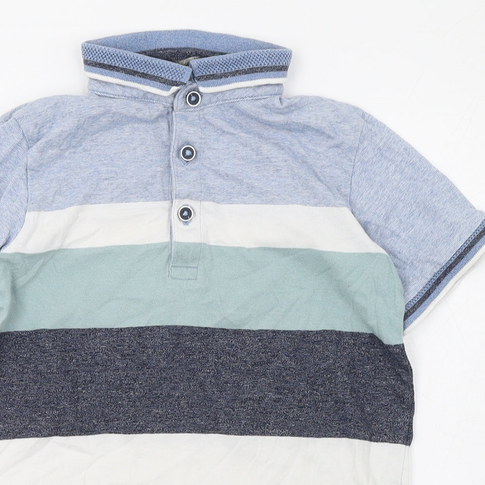 George Boys Blue Striped Cotton Basic T-Shirt Size 6-7 Years Collared Button