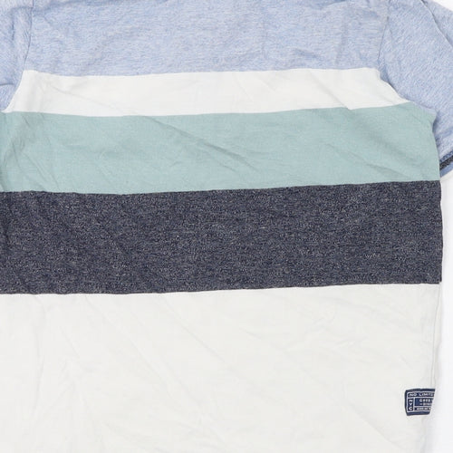George Boys Blue Striped Cotton Basic T-Shirt Size 6-7 Years Collared Button