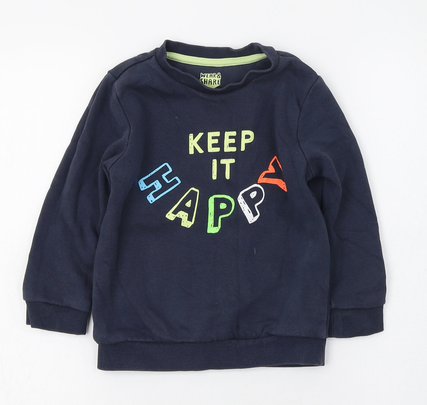 F&F Boys Blue Round Neck  Cotton Pullover Jumper Size 3-4 Years  Pullover