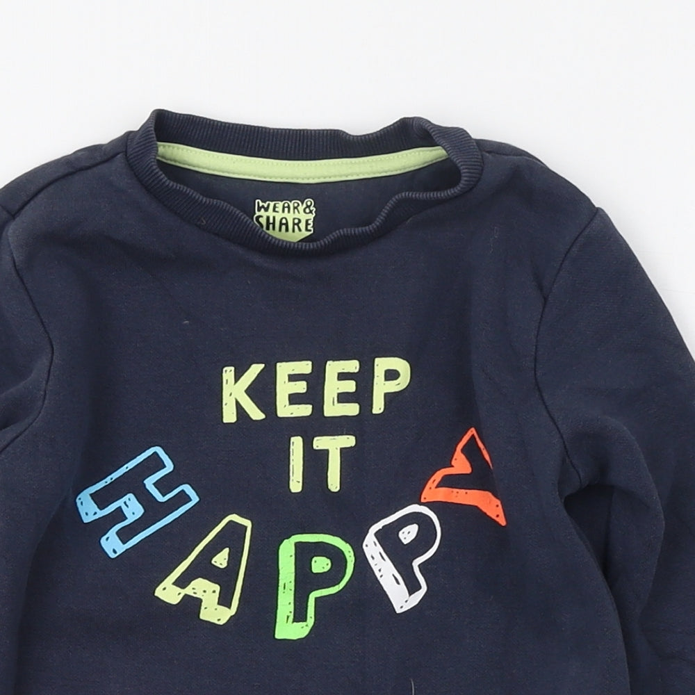 F&F Boys Blue Round Neck  Cotton Pullover Jumper Size 3-4 Years  Pullover