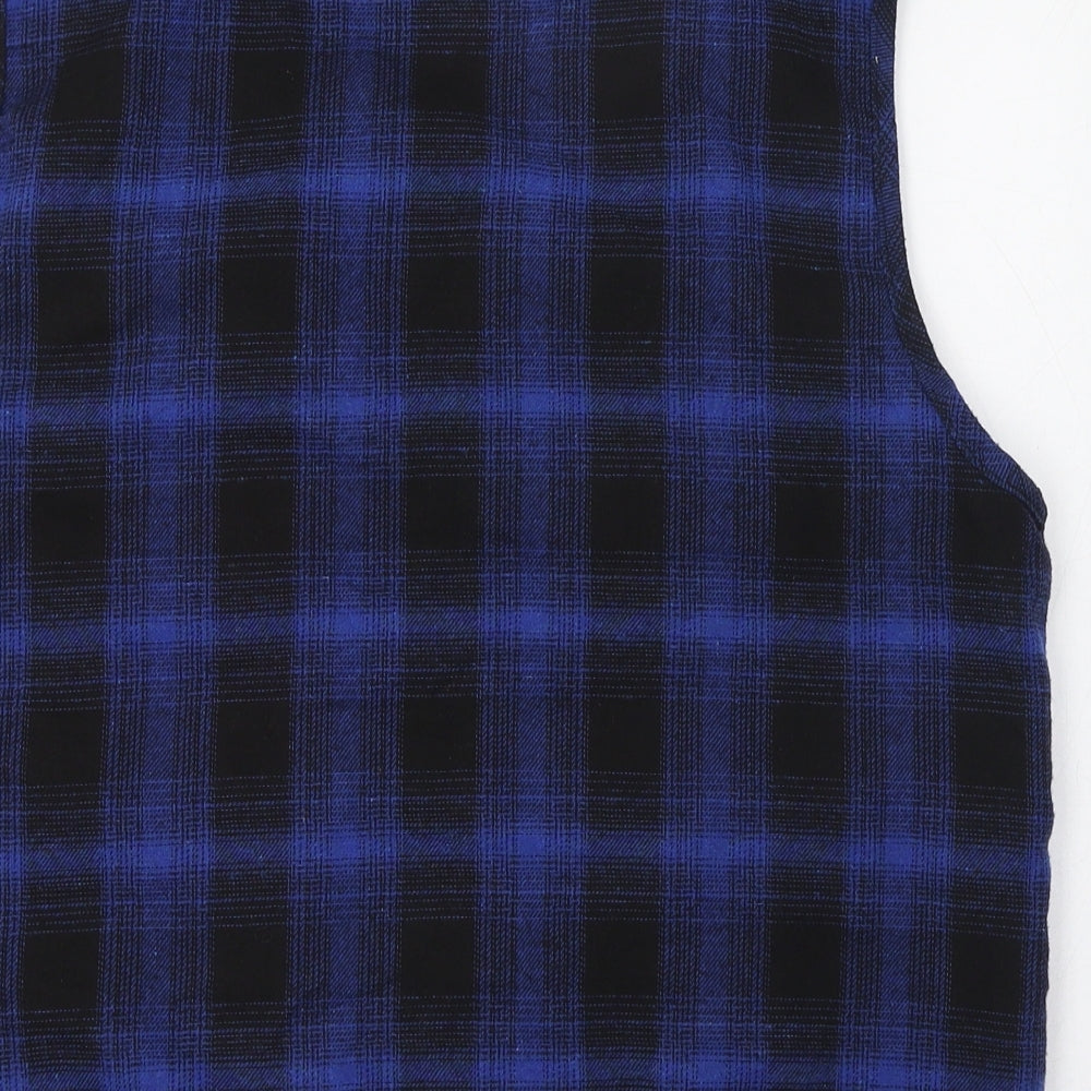 BoohooMAN Mens Blue Check Polyester  T-Shirt Size L V-Neck