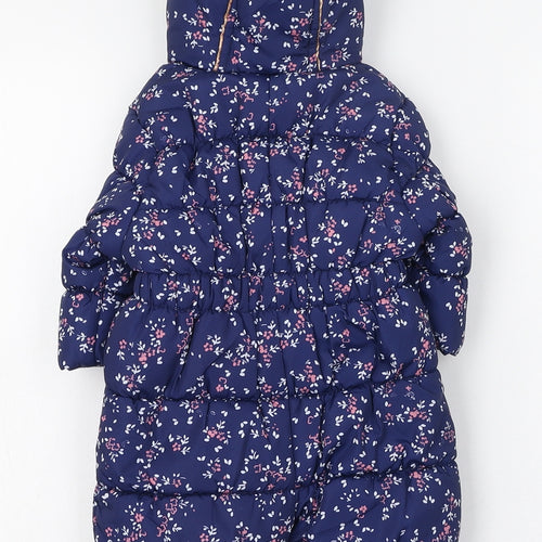 Mothercare Girls Blue Floral Cotton Jumpsuit Outfit/Set Size 0-3 Months  Zip