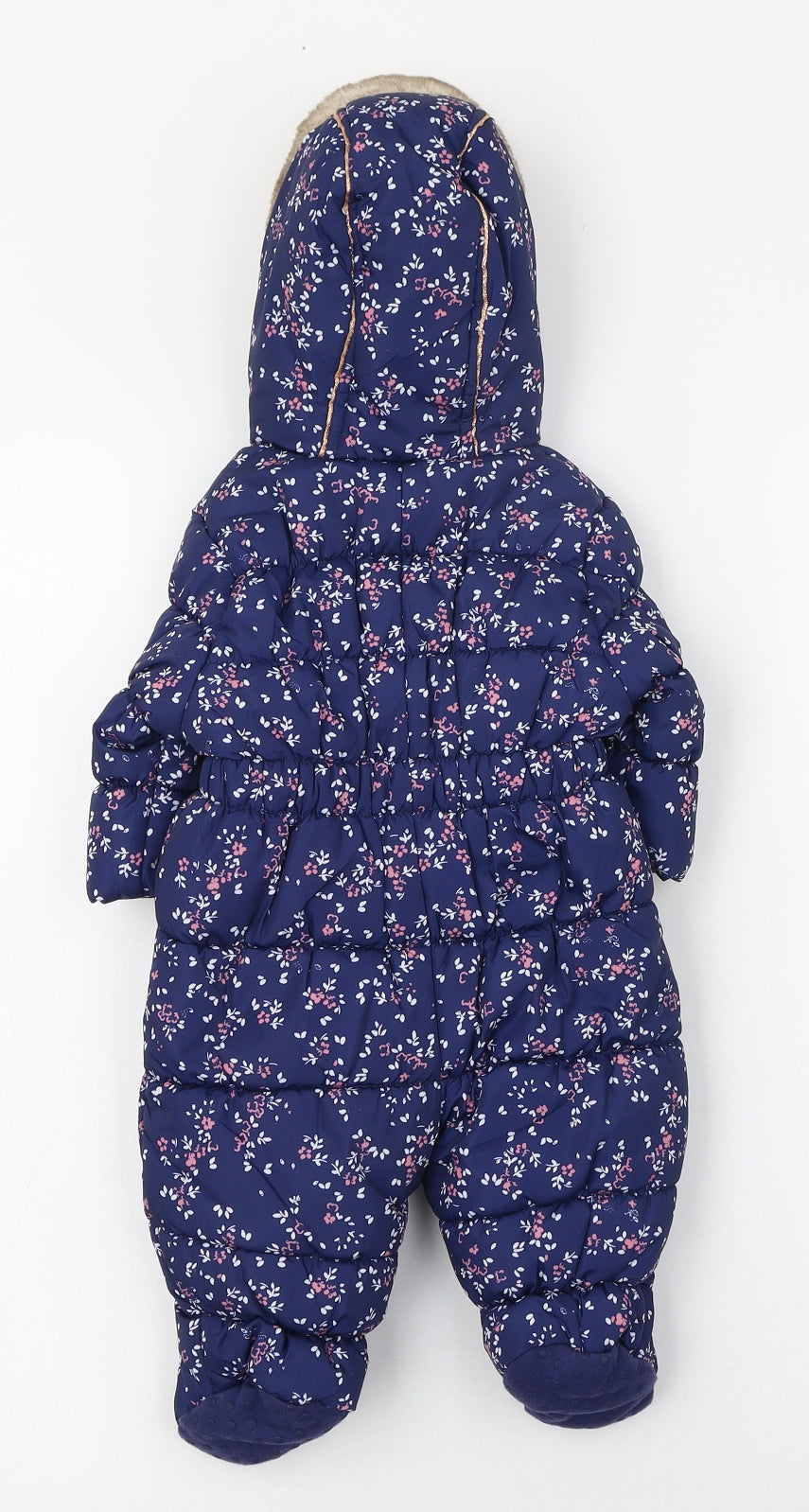 Mothercare Girls Blue Floral Cotton Jumpsuit Outfit/Set Size 0-3 Months  Zip