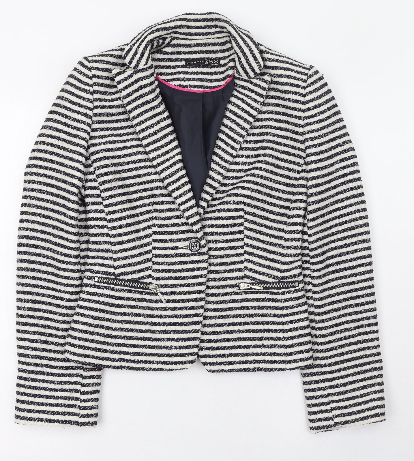 Atmosphere Womens Ivory Striped  Jacket  Size 6  Button - Blazer