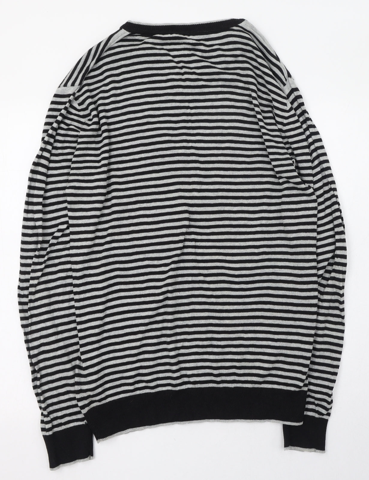Cedar Wood State Mens Black V-Neck Striped Cotton Pullover Jumper Size XL