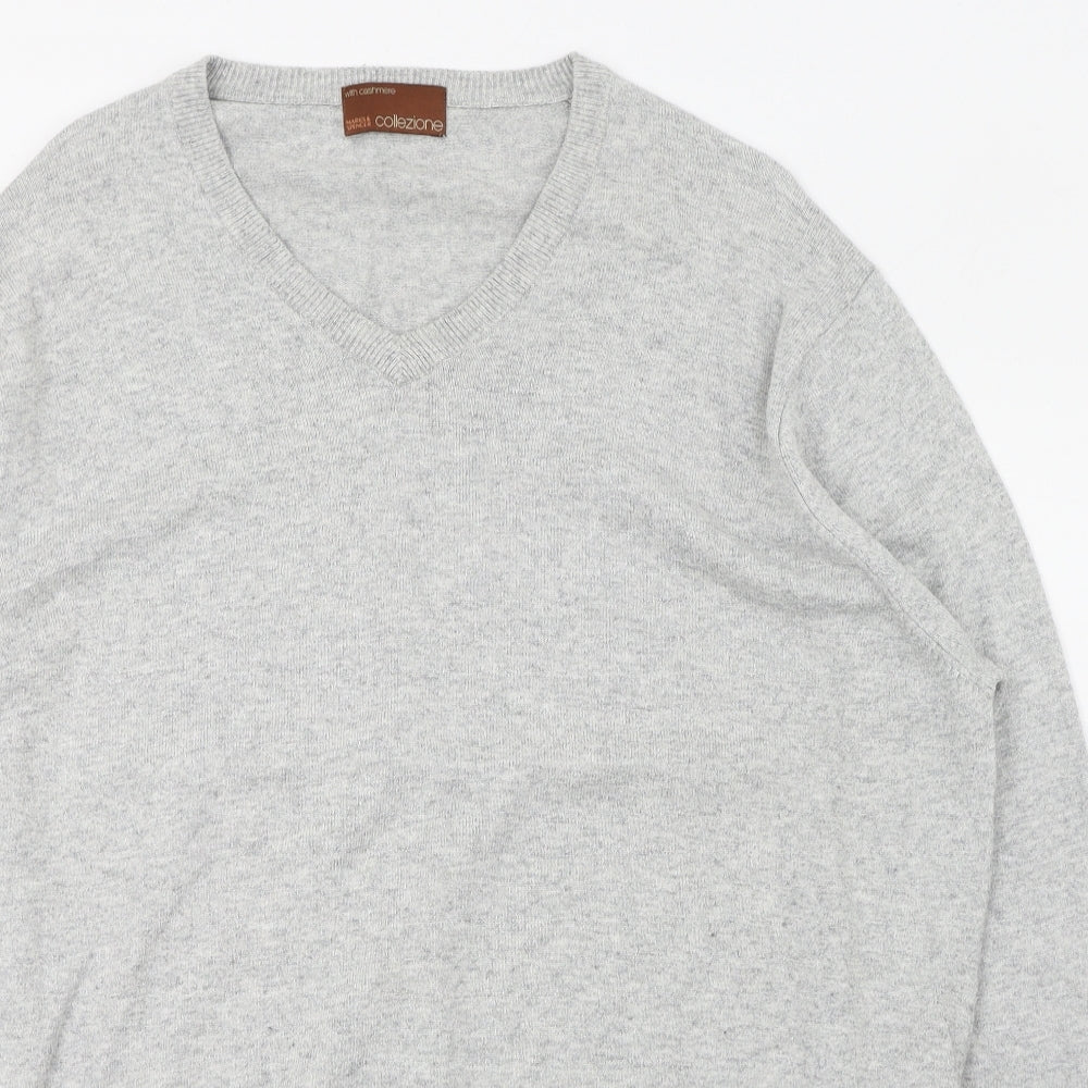 Marks and Spencer Mens Grey V-Neck  Viscose Pullover Jumper Size XL