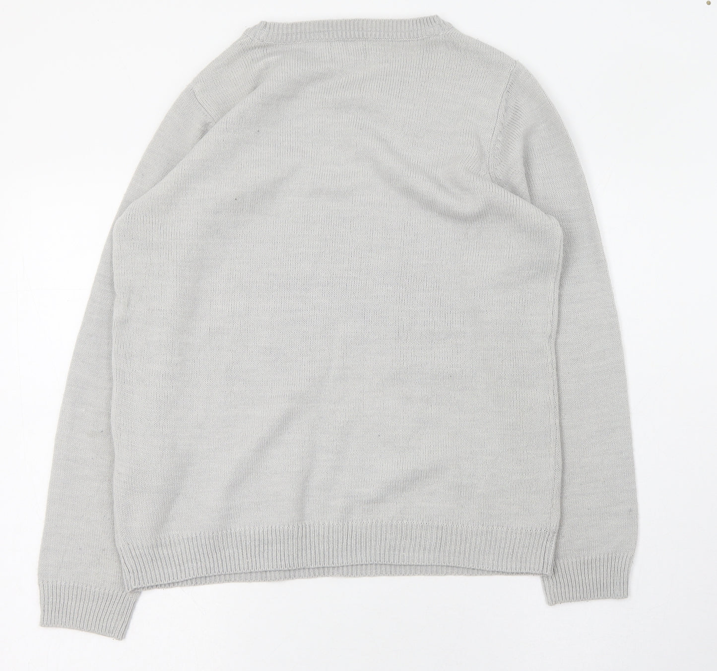 F&F Womens Grey Round Neck  Acrylic Pullover Jumper Size 12   - Christmas