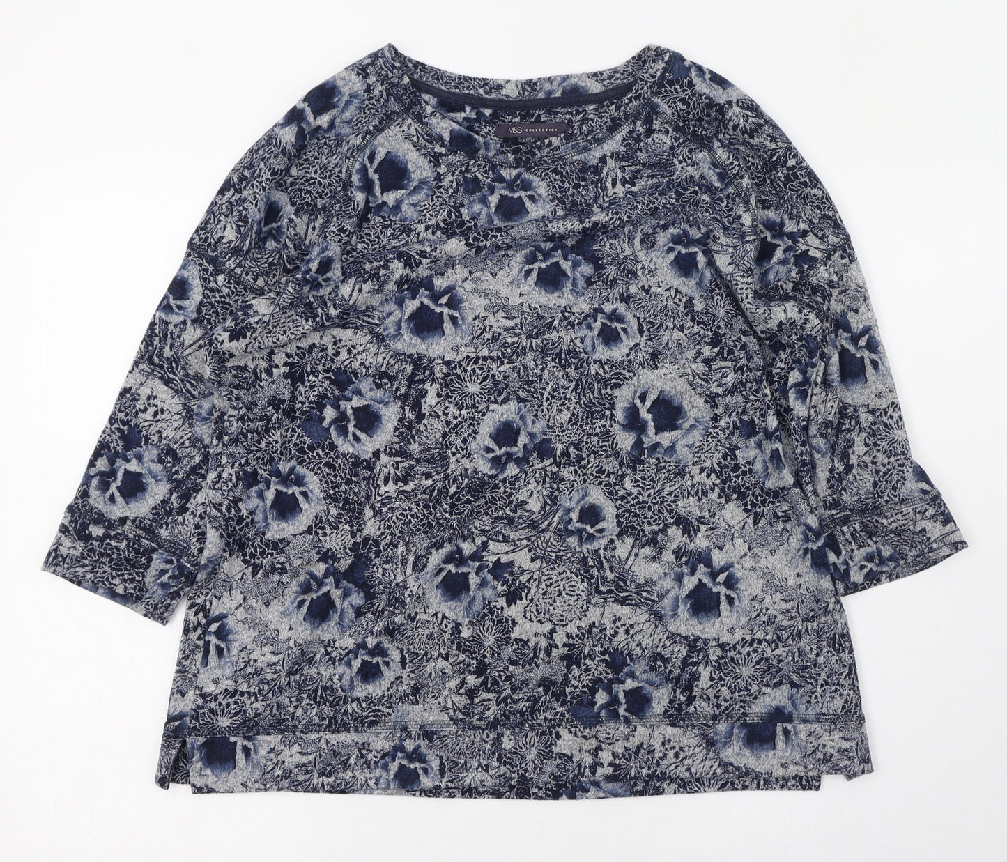 Marks and Spencer Womens Blue Round Neck Floral Polyester Pullover Jumper Size 16