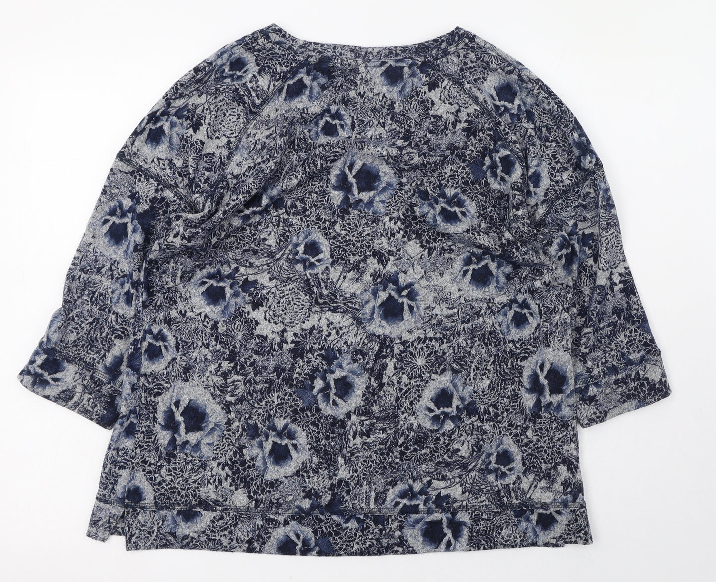 Marks and Spencer Womens Blue Round Neck Floral Polyester Pullover Jumper Size 16