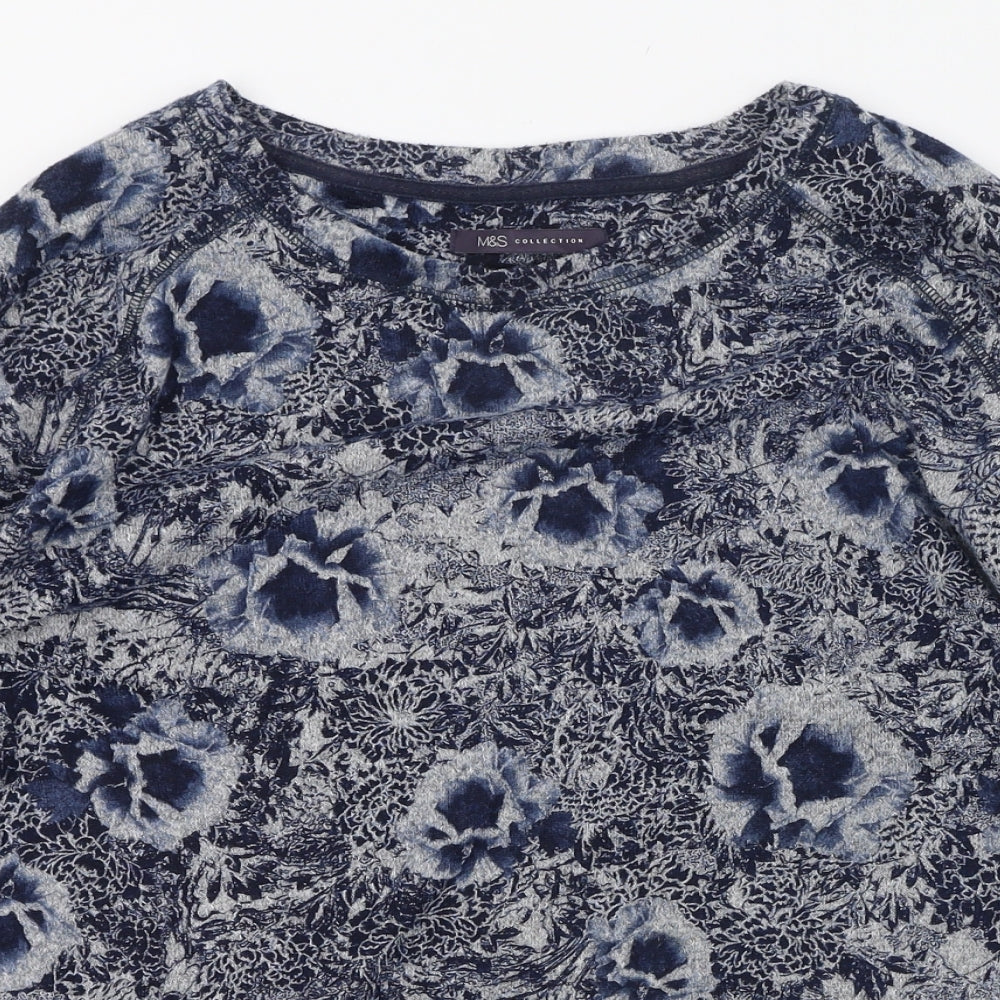 Marks and Spencer Womens Blue Round Neck Floral Polyester Pullover Jumper Size 16
