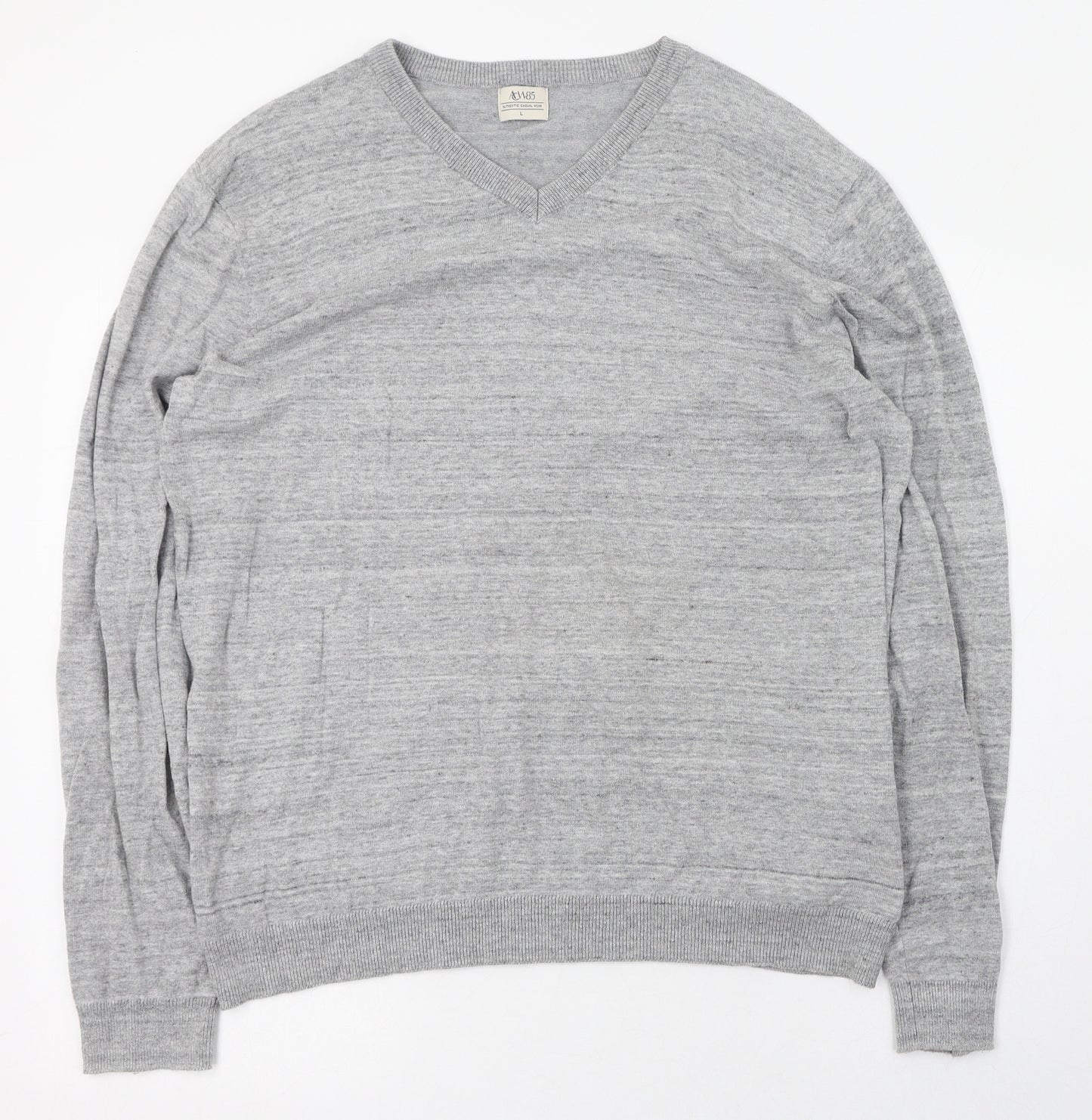 Matalan Mens Grey V-Neck  Cotton Pullover Jumper Size L