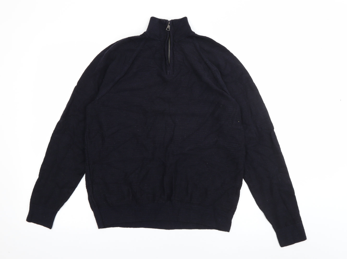 Marks and Spencer Mens Blue High Neck  Cotton Pullover Jumper Size M