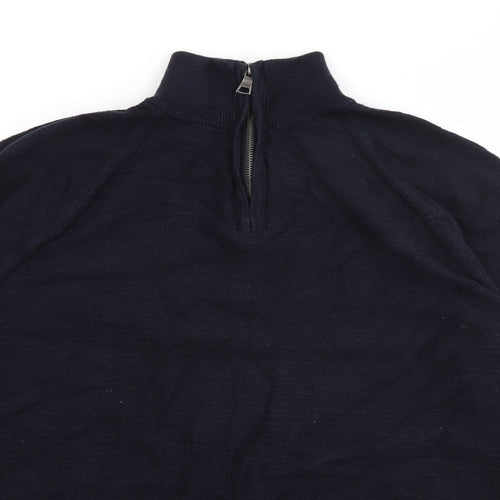 Marks and Spencer Mens Blue High Neck  Cotton Pullover Jumper Size M