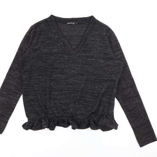 Boohoo Womens Grey V-Neck  Polyester Pullover Jumper Size L
