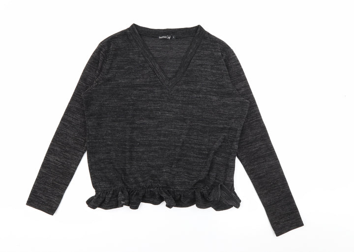 Boohoo Womens Grey V-Neck Polyester Pullover Jumper Size L