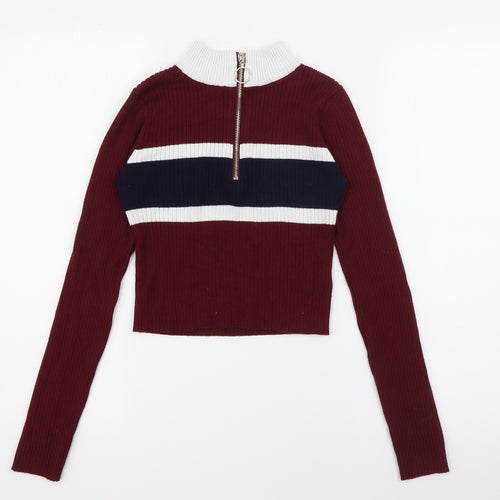 Lu Nyc Womens Red High Neck  Viscose Pullover Jumper Size M