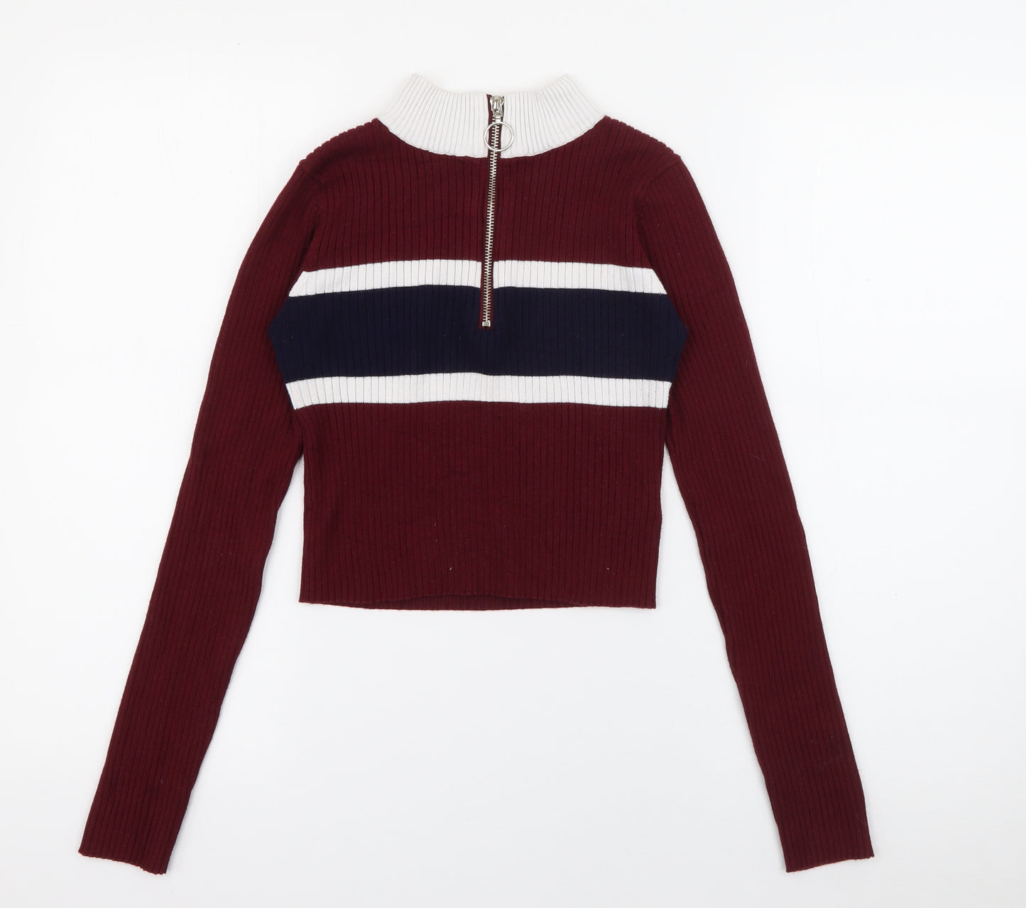 Lu Nyc Womens Red High Neck  Viscose Pullover Jumper Size M