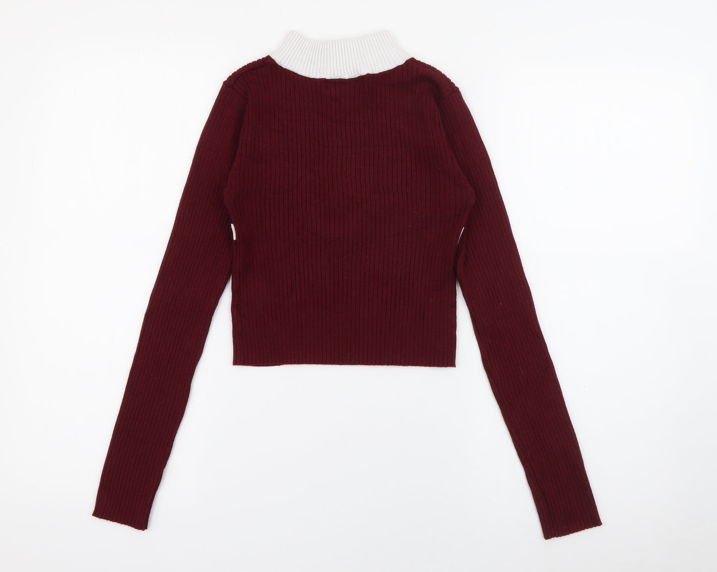 Lu Nyc Womens Red High Neck  Viscose Pullover Jumper Size M