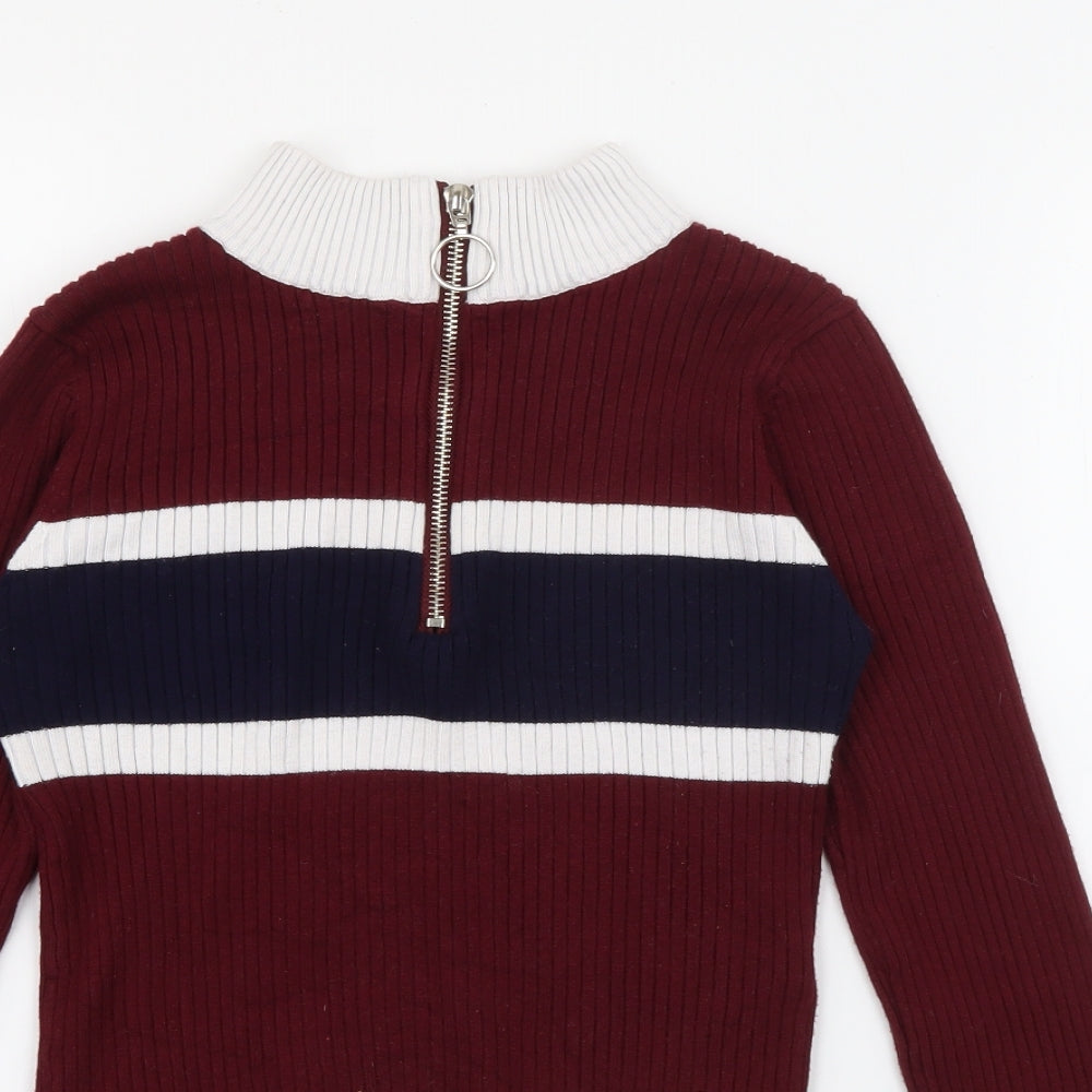 Lu Nyc Womens Red High Neck  Viscose Pullover Jumper Size M