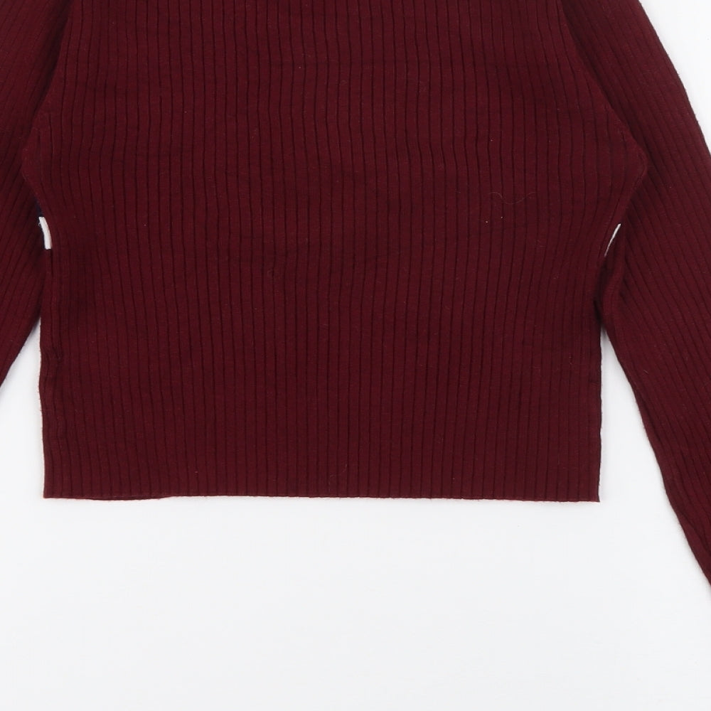 Lu Nyc Womens Red High Neck  Viscose Pullover Jumper Size M