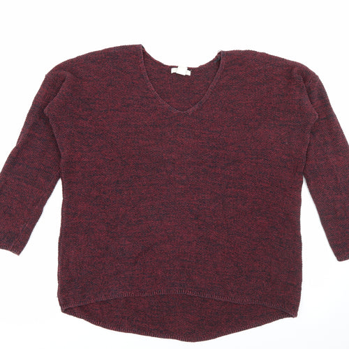 H&M Womens Red V-Neck  Cotton Pullover Jumper Size L
