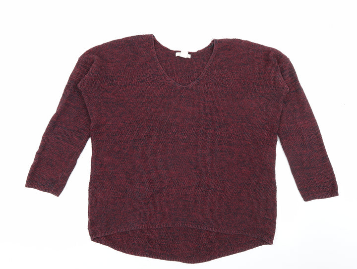 H&M Womens Red V-Neck  Cotton Pullover Jumper Size L