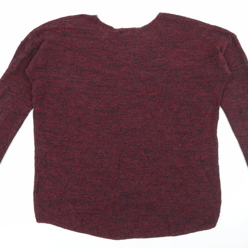 H&M Womens Red V-Neck  Cotton Pullover Jumper Size L