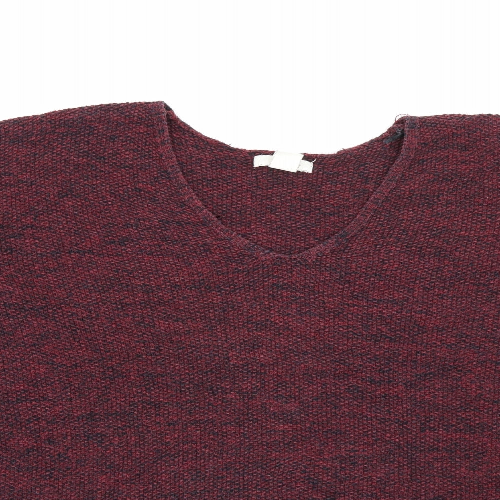 H&M Womens Red V-Neck  Cotton Pullover Jumper Size L