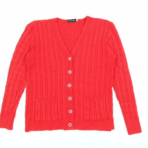 Fashion Alert Womens Red V-Neck  Acrylic Cardigan Jumper Size S